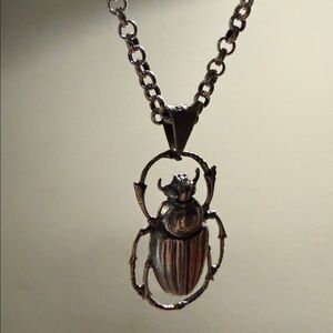 Sterling Silver large Beetle Pendant Necklace both chain and pendant 925